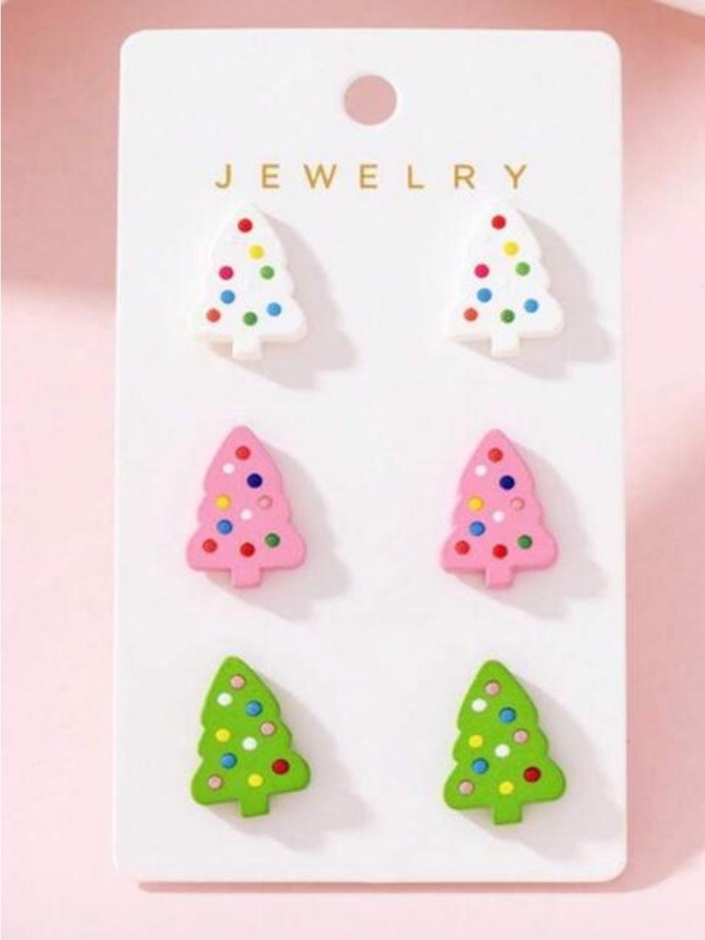 Boutique Festive Tree Stud Earring Set - White, Pink & Green